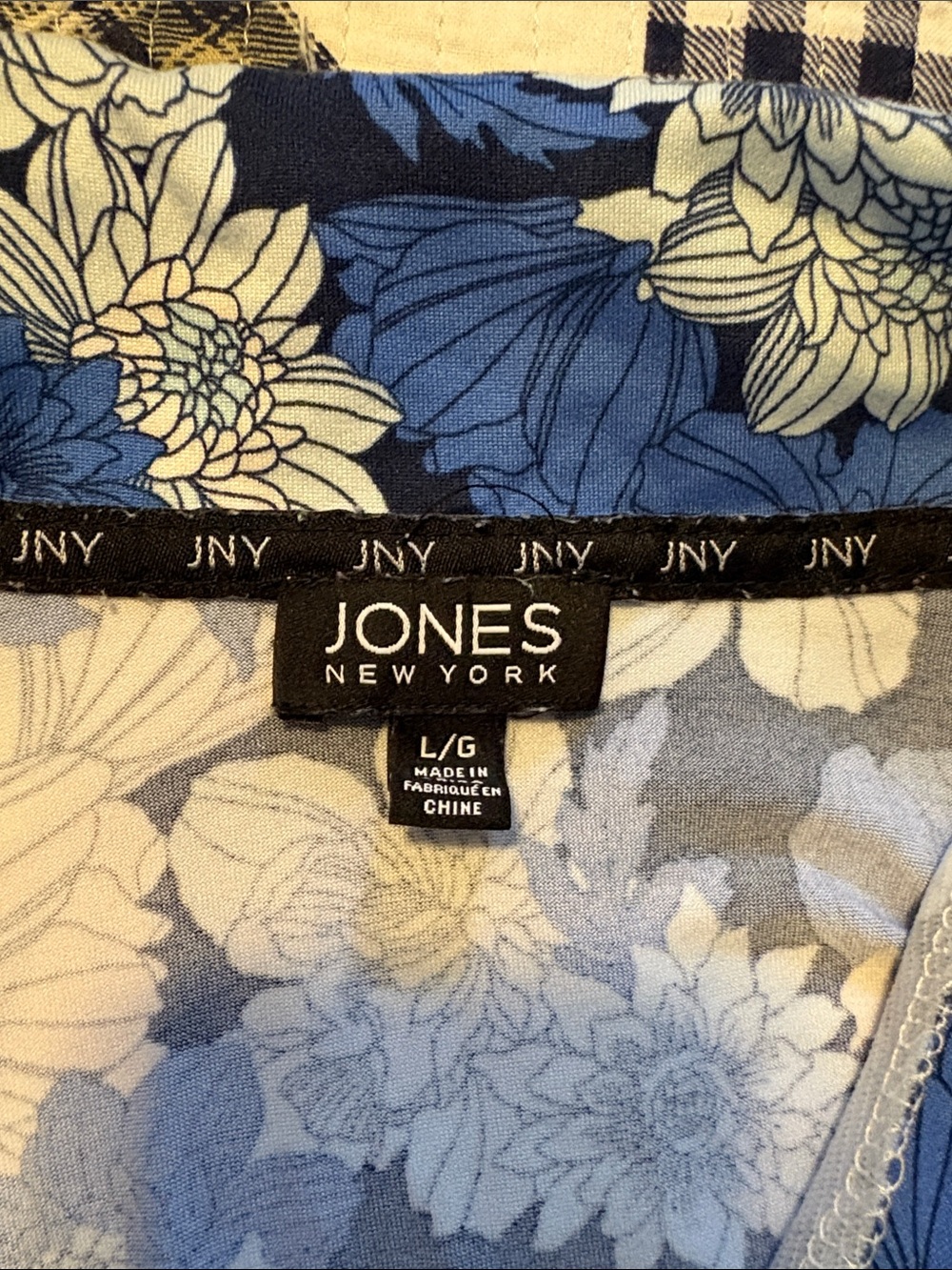 Jones New York Navy and Blue Floral Pajama Top and Bottom with White Piping - Picture 11 of 16